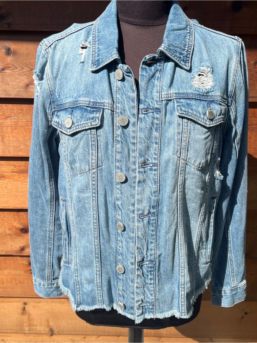 Blank NYC Light Blue Distressed Denim Jacket